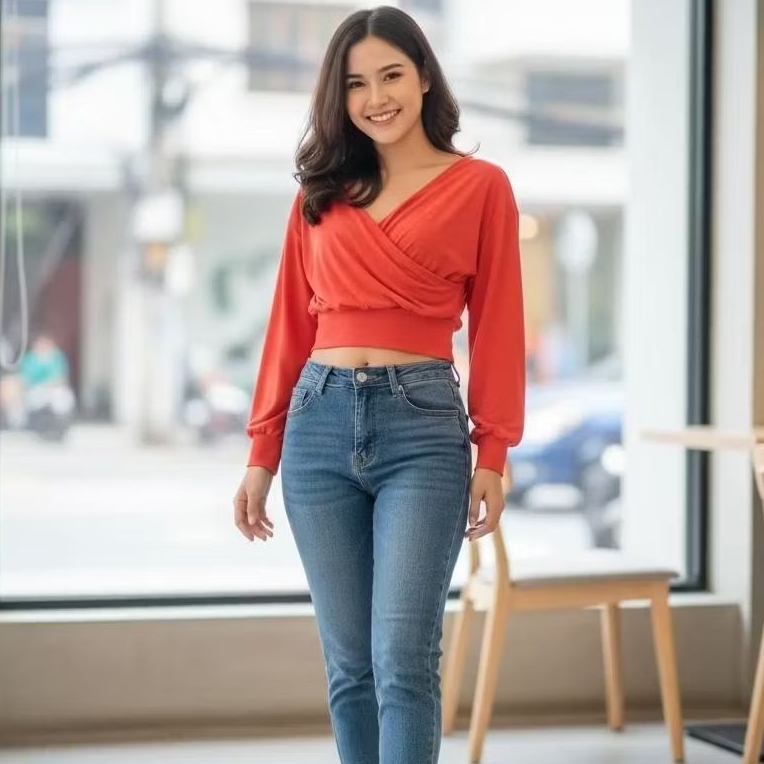 Landmee:(Used)แท้💯เสื้อแขนยาวสีแดง ไซส์M