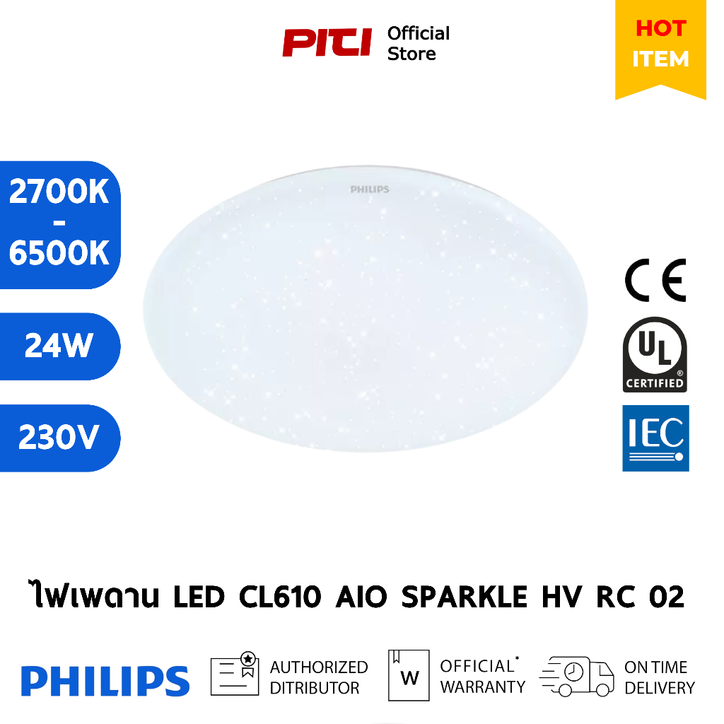 Philips ไฟเพดาน CL610 AIO 24W 27-40-65K SPARKLE HV RC 02