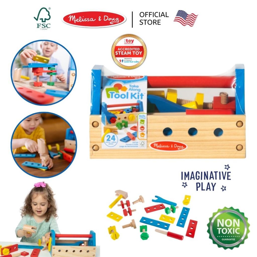 (ของแท้ USA)ของเล่นเครื่องมือช่าง บล๊อกต่อ Take Along Construction Tool Kit Melissa Doug ของเล่น 494