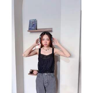BY IRA (00018) Helena Top. เสื้อกล้ามสายเดี่ยวแต่งลูกไม้ ซีทรูข้างๆ💗✨