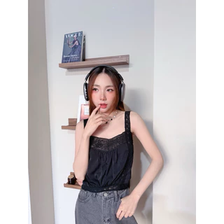 BY IRA (00018) Helena Top. เสื้อกล้ามสายเดี่ยวแต่งลูกไม้ ซีทรูข้างๆ💗✨