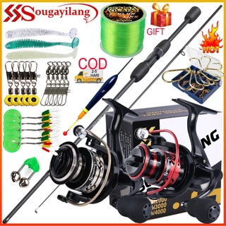 Sougayilang ชุดตกปลาเต็มเซ็ต คาร์บอนไฟเบอร์ 1.8 ม. พร้อมรอกสปินนิ่งโลหะ 5.2:1 ขนาด 1000-4000 + เส้นตกปลา + ลูร์