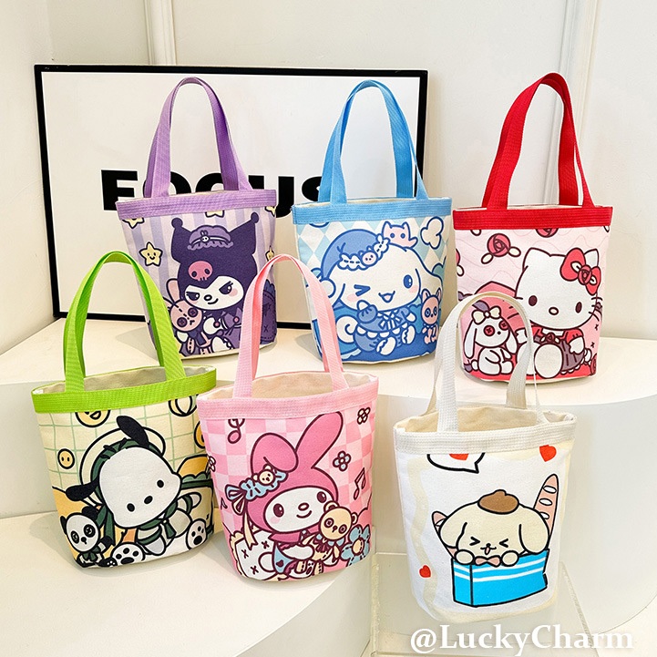 กระเป๋าถือ totebag ซานริโอ้ ผ้าใบ kt  Kuromi แข็งแรง กระเป๋าถือแฟชั่น หลากสี ลายการ์ตูน COD
