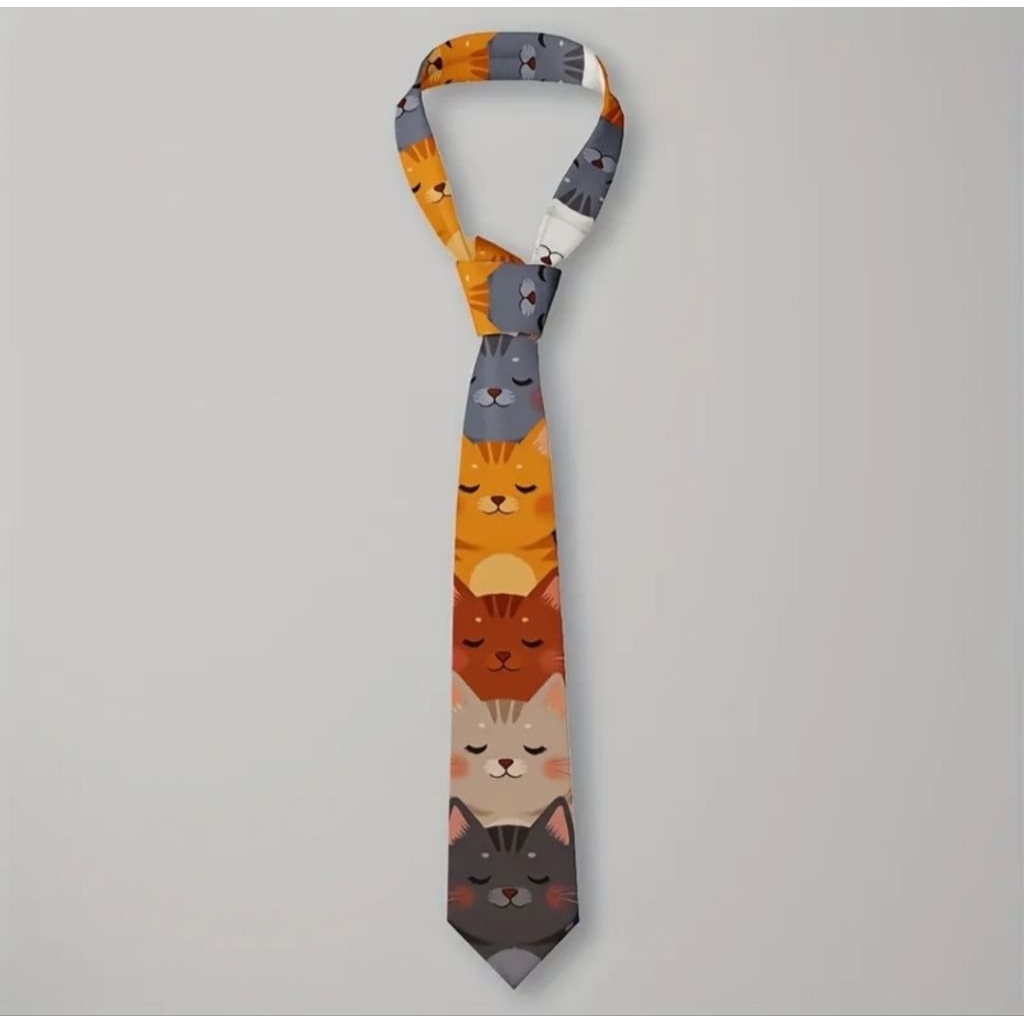 พร้อมส่ง 👔 Kawaii Cat เนคไทปริ้นท์ลายแมว แมวหลับตาหลายสี น่ารัก ใส่ได้ทุกเทศกาล (necktie)