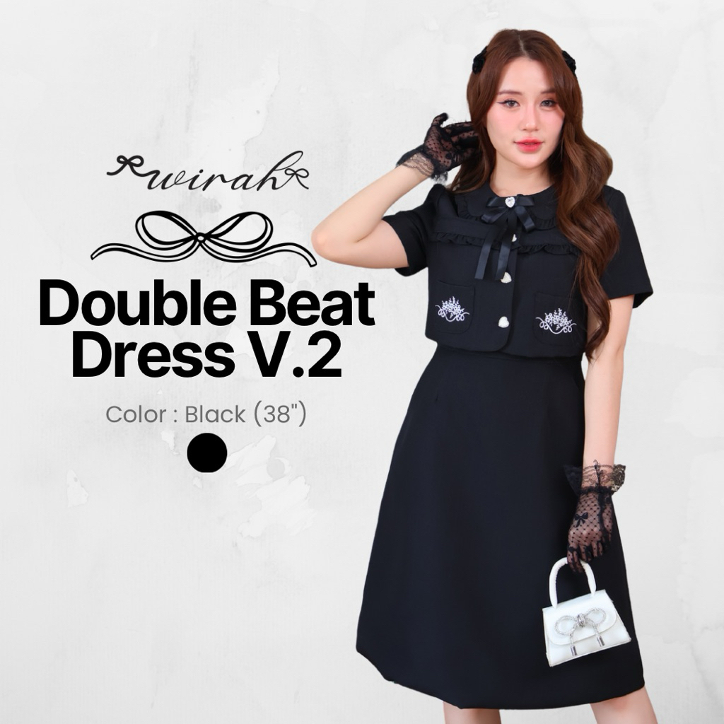PREDW122R Double Beat Dress — ကွက်လပ်/စတိုင်လ်တိဝတ် လက်ကွပ်သား ကုပ်ဂါဝန် (မီဒီလ်) ပန်းပွင့်အလှဆင်ကြိုး/ရာဖလန့်