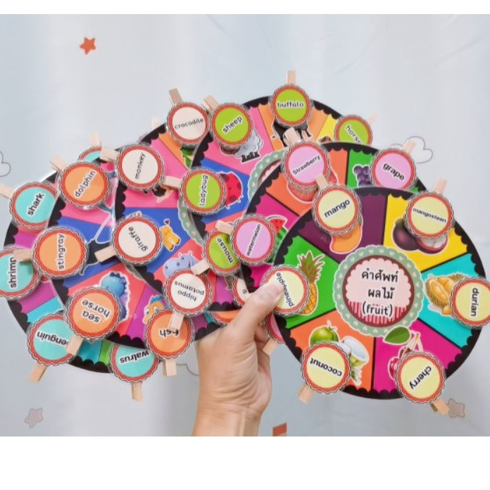 🖍️สื่อการสอน ภาษาอังกฤษ ไม้หนีบคำศัพท์ สื่อทำมือ 1ชุดมี 6ชิ้นงาน