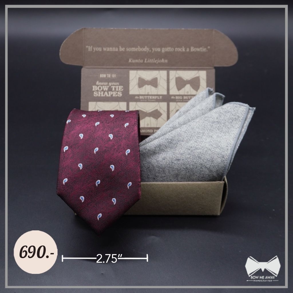 เซ็ทเนคไทเบอร์กันดีลายเพสลี่ย์-Burgundy Paisley Tie set