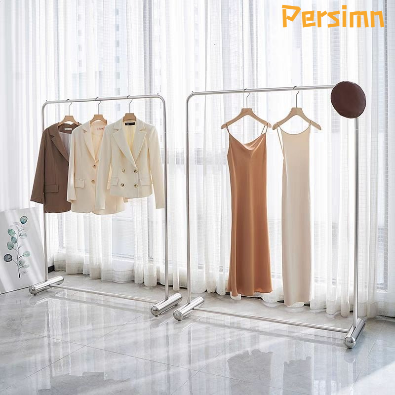 Persimn สินค้าพร้อมส่ง! ราวแขวนเสื้อผ้าสแตนเลส ราวแขวนเสื้อผ้าท่อเหล็ก ราวแขวนเสื้อผ้าเหล็กดัดสีเงินหรูหรา สูง 160 ซม.
