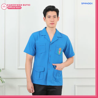 เสื้อยุวกาชาดครูชาย ชุดยุวกาชาดครูชาย สีฟ้าอมเทา ระเบียบใหม่ พร้อมปักโลโก้