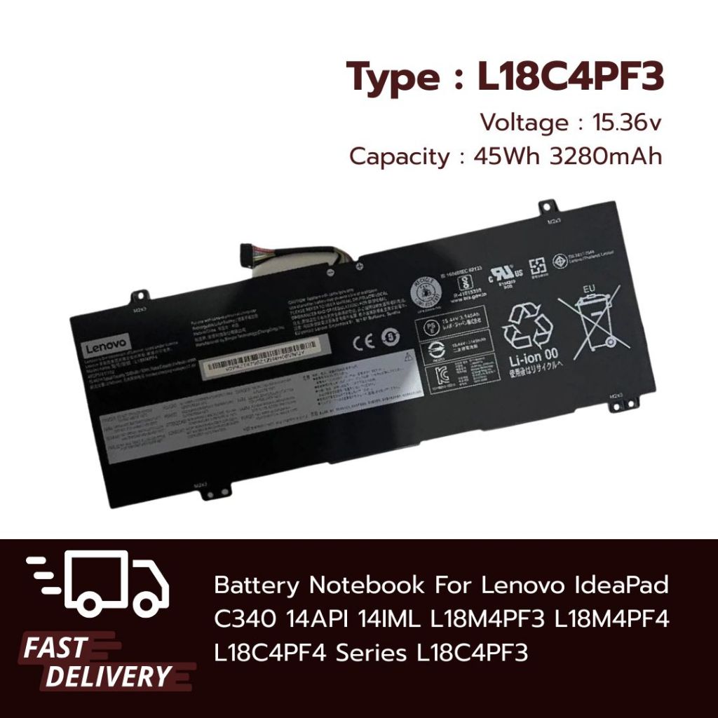 (ส่งฟรี ประกัน 1 ปี)Battery Notebook Lenovo IdeaPad C340 14API 14IML L18M4PF3 L18M4PF4 L18C4PF4 L18C