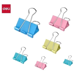 Deli คลิปหนีบกระดาษสี Color Binder Clips ขนาด 15มม., 19มม., 25มม., 32มม., 41มม., 51มม. (จำนวน 12 ตัวต่อกล่อง)
