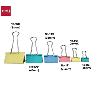 Deli คลิปหนีบกระดาษสี Color Binder Clips ขนาด 15มม., 19มม., 25มม., 32มม., 41มม., 51มม. (จำนวน 12 ตัวต่อกล่อง)