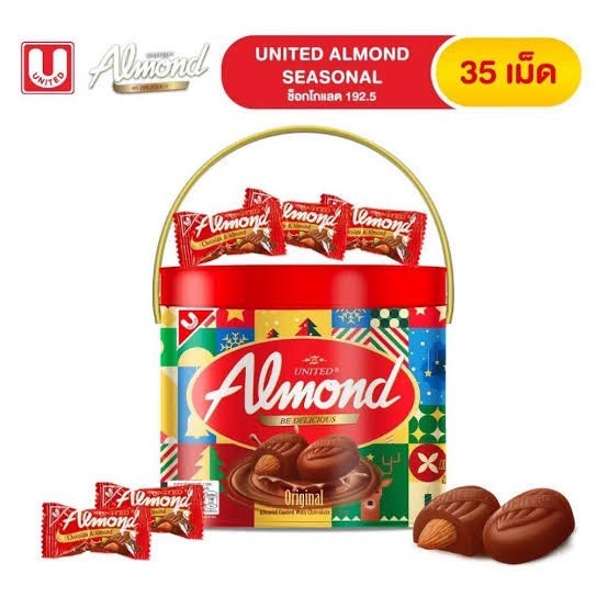 United Almond chocolate ช็อคโกแลตอัลมอลด์ถังเหล็ก (ลายคริสมาส) - รูปที่ 2