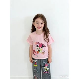 MC179 ชุดเซตเด็กหญิงเสื้อยืดลายการ์ตูน พร้อมกางเกงยีนส์เทียมขายาว ไซส์ 100-150 ใส่สบาย น่ารัก สำหรับเด็กหญิง