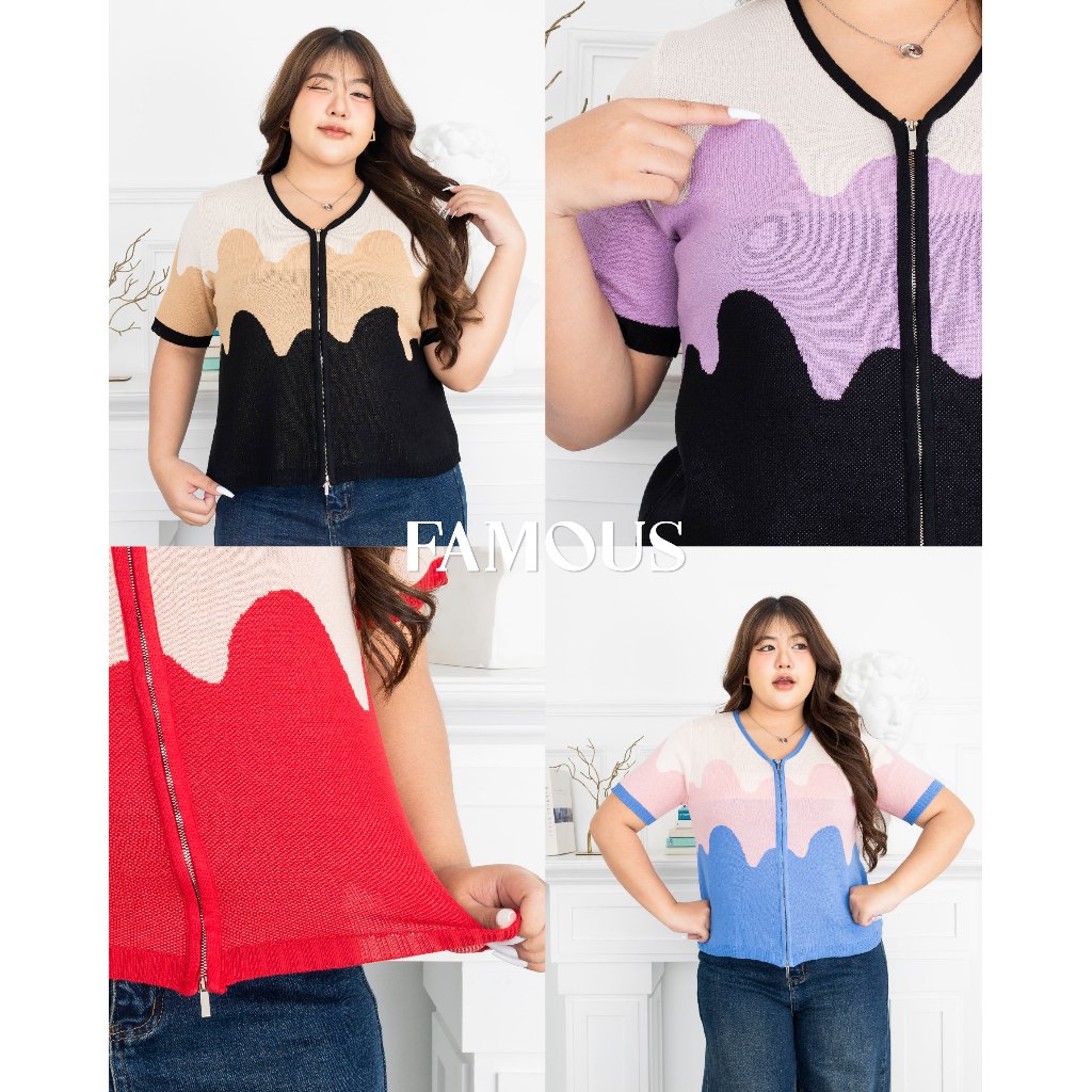 FAMOUS เสื้อทีโทนไอติมละลายแต่งซิปหน้า #FMBL-FJ0205