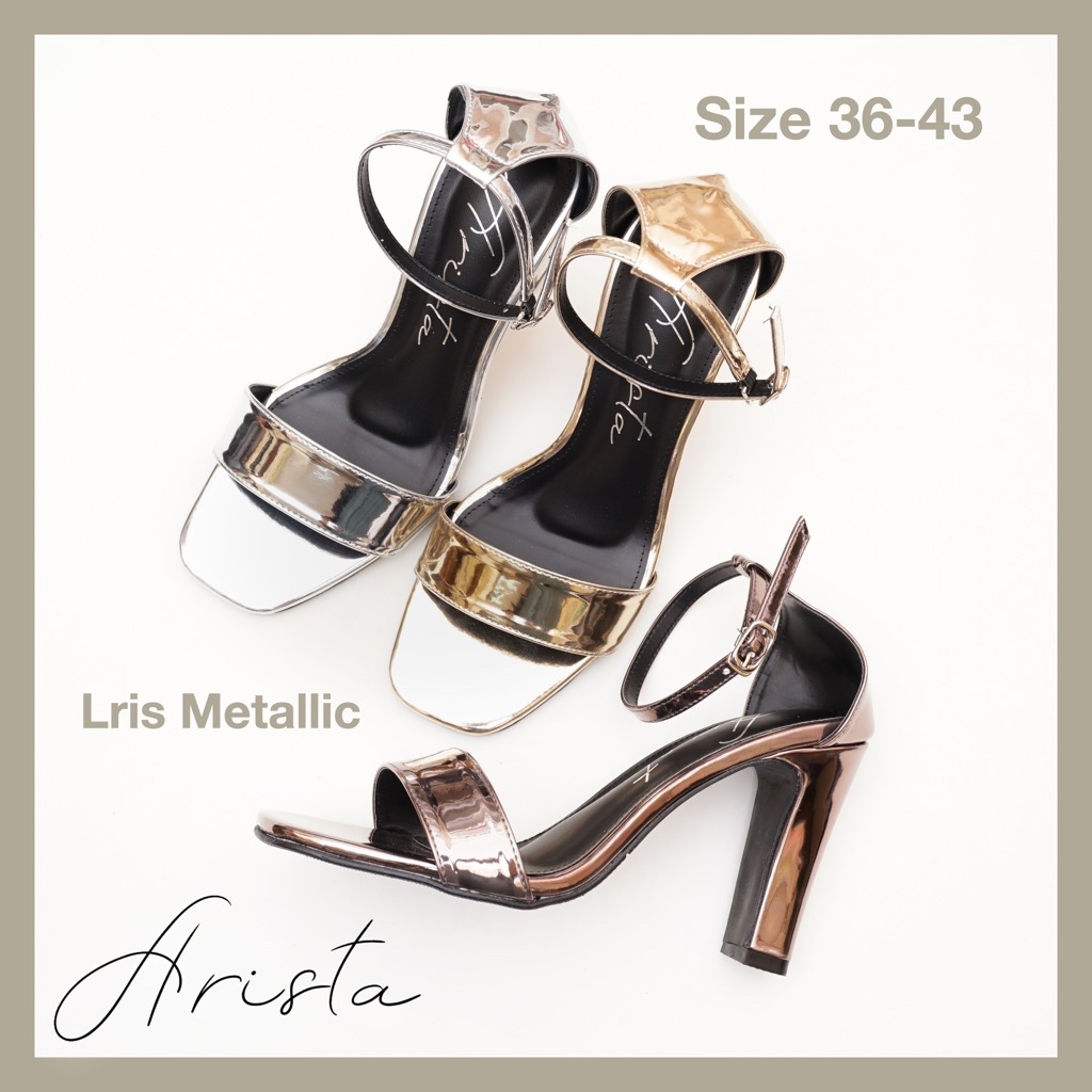(สินค้าพร้อมส่ง)Arista รุ่น Lris Metallic (ART001-1) รองเท้าส้นสูง 3.5 นิ้ว สีเมทัลลิค ส้นแท่งเดินง่าย ออกงานสวย
