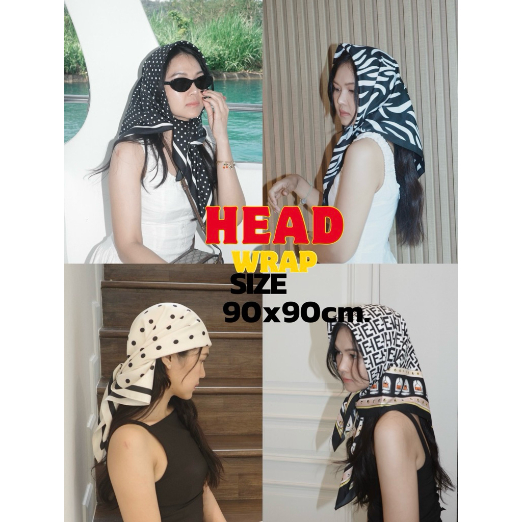 🖤ผ้าคลุมไหล่🖤 สีดำ 90x90 cm. โพลีเอสเตอร์ head wrap