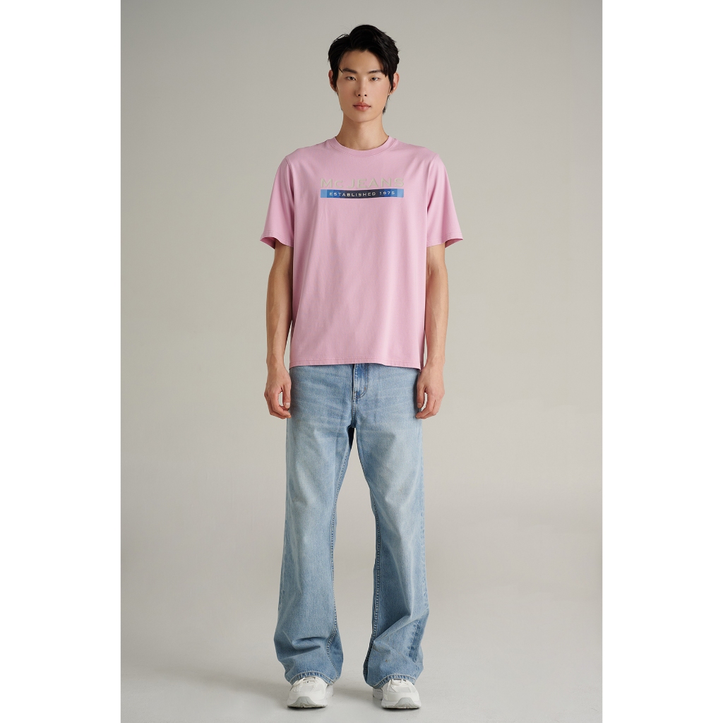 Mc JEANS เสื้อยืดแขนสั้นผู้ชาย คอกลม สีชมพู MTTZB24