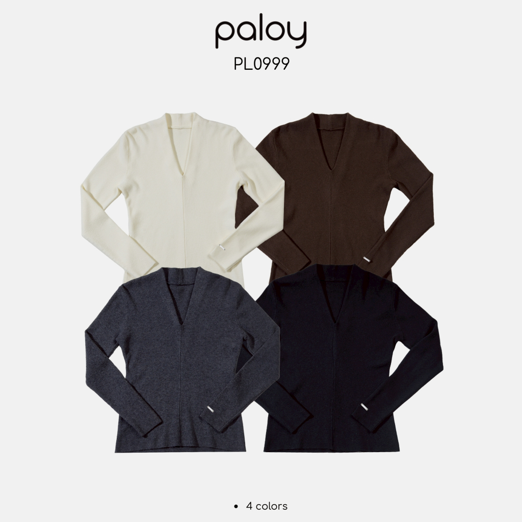 Paloy - PL0999 เสื้อไหมพรมแขนยาวคอวี สีพื้น