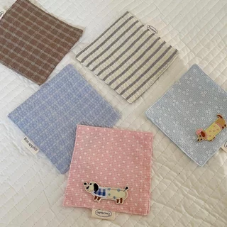 พร้อมส่ง แผ่นรองแก้วผ้าฝ้าย ลายตาราง ลายทาง กันความร้อน สไตล์มินิมอล พร็อพถ่ายภาพ