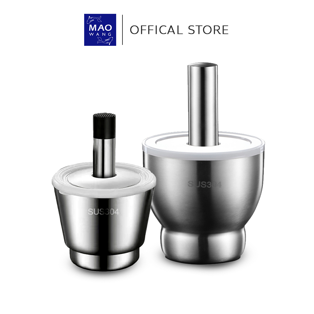 ครกอเนกประสงค์ สแตนเลส เกรดอาหาร ครกสแตนเลส พร้อมสาก + ฝาซิลิโคน