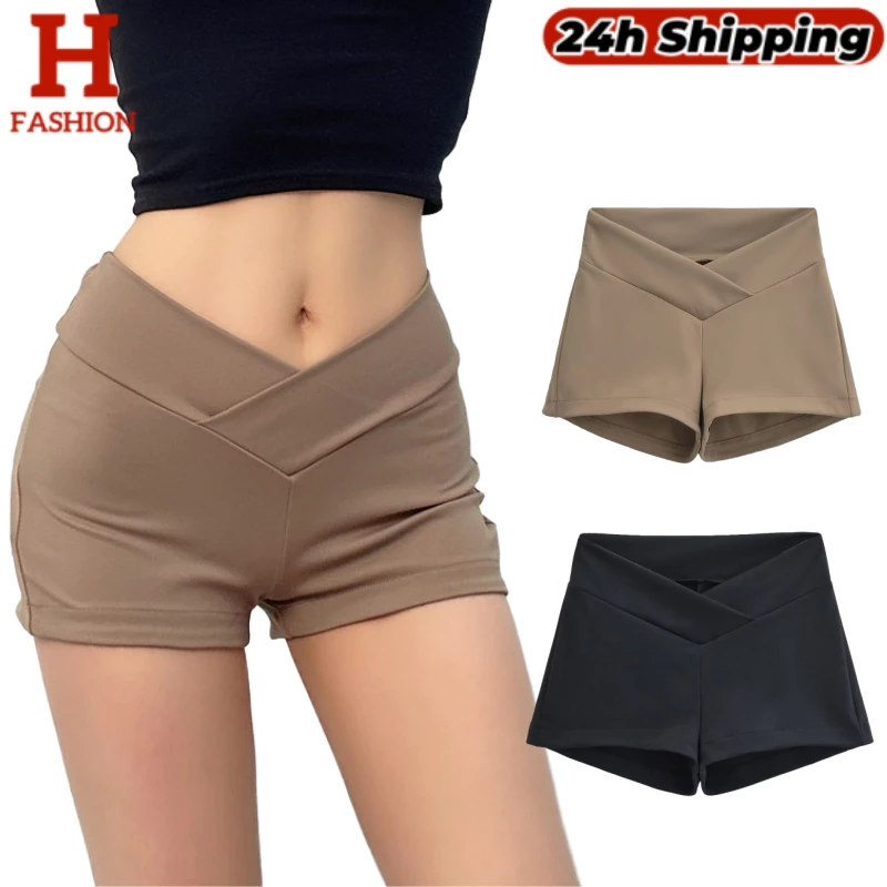 HOT ​พร้อมส่งผู้หญิงกางเกงขาสั้นเอวสูงผอม V สองสีตัวเลือก FY2771