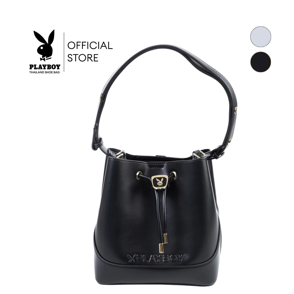 Playboy รุ่น Monet Bucket Bag กระเป๋าสะพายข้าง รหัส ST-B261PB645 ดีไซน์ทรงถังหนังเรียบ แต่งอะไหล่สายรูดโลโก้ มี 2 สี