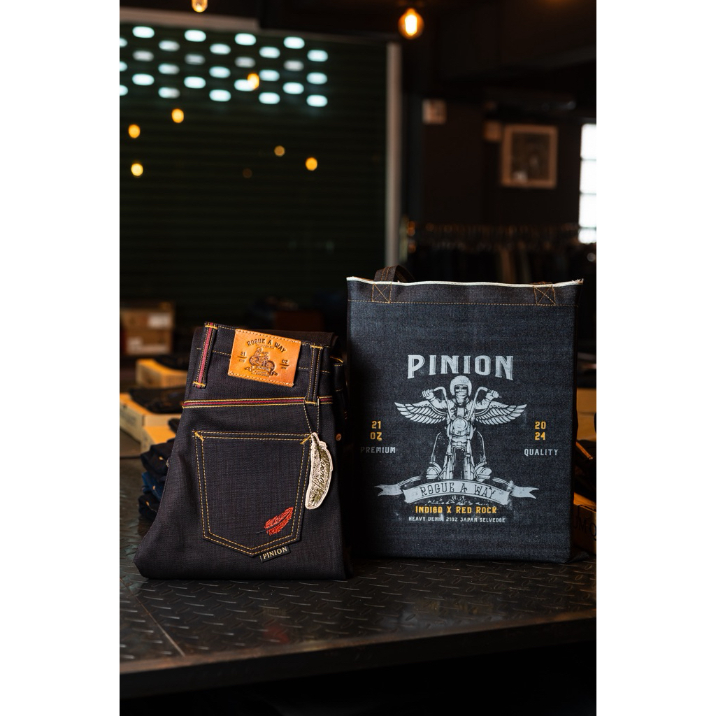 21oz  สายไบเกอร์แดงเหลือด  21oz SLUB ROGUE A WAY INDIGO XDARK RED  BY OKAYAMA PINION DENIM