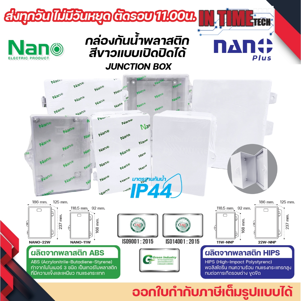 nano nano+ ตู้กันน้ำพลาสติก เปิด ปิด ได้ box กันฝน บ๊อก กันฝุ่น สีขาว ฝาทึบ ฝาใส 11w 22w cw