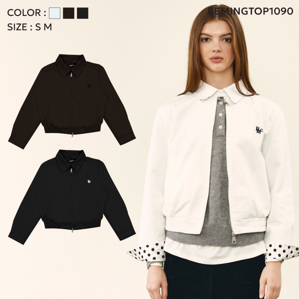 Bemingtop1090(S-M)-BMG Airy Collar Jacket - แจ็กเก็ตคอปกซิปหน้า ระบายอากาศดี มีจั๊มเอวช่วยให้ทรงสวย