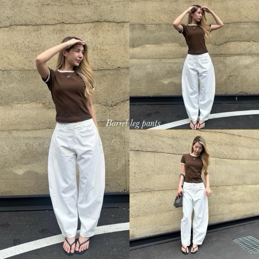 Dayy Barrel pants กางเกงทรงบราเรล ขาโค้ง ผ้ากึ่งยีนส์