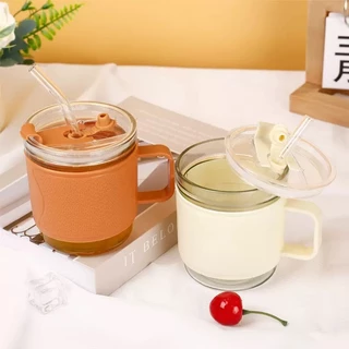 แก้วกาแฟมีหูจับ 400mlสไตล์สิมอล ฝาปิด คลังสินค้า（0015）