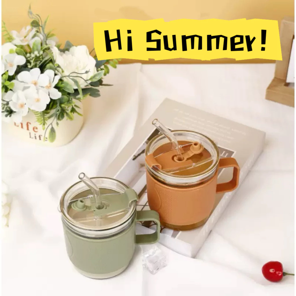 แก้วกาแฟมีหูจับ 400mlสไตล์สิมอล ฝาปิด คลังสินค้า (0015)