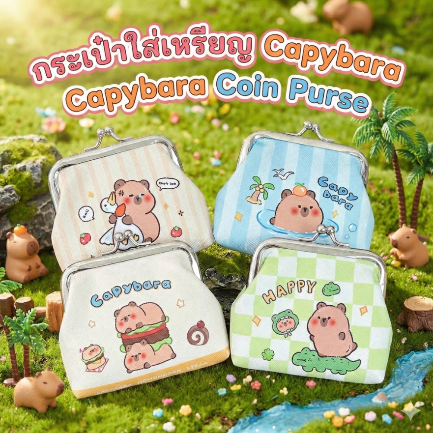 กระเป๋าใส่เหรียญ คาปิบาร่า Capybara ผ้าแคนวาส ตัวล็อคแข็งแรง กระเป๋าอเนกประสงค์ พกพา