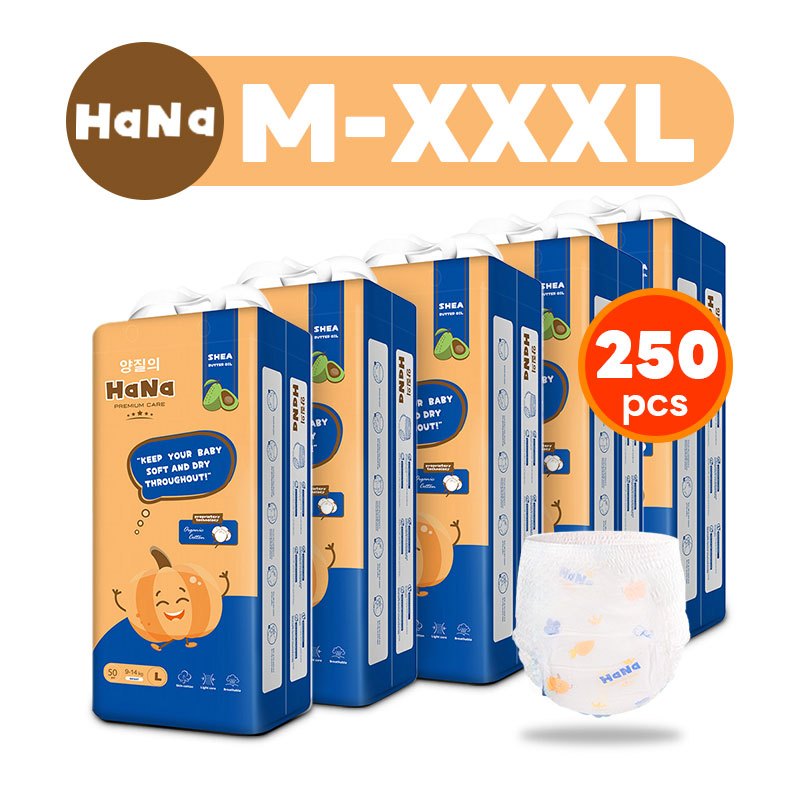 HaNa กางเกงผ้าอ้อมเด็ก ผ้าอ้อมเด็ก NB-XXXL 250pcs/5 pack BABY DIAPERS PANTS