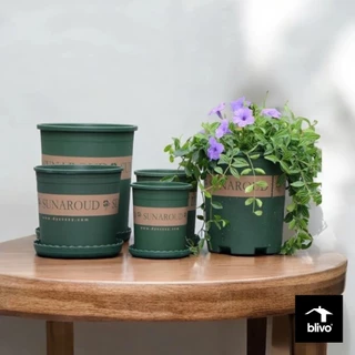 BLIVO กระถางต้นไม้ สีเขียว 5-11 นิ้ว ระบายน้ำดีแบบพลาสติก กระถางดอกไม้ญี่ปุ่นสีเขียว