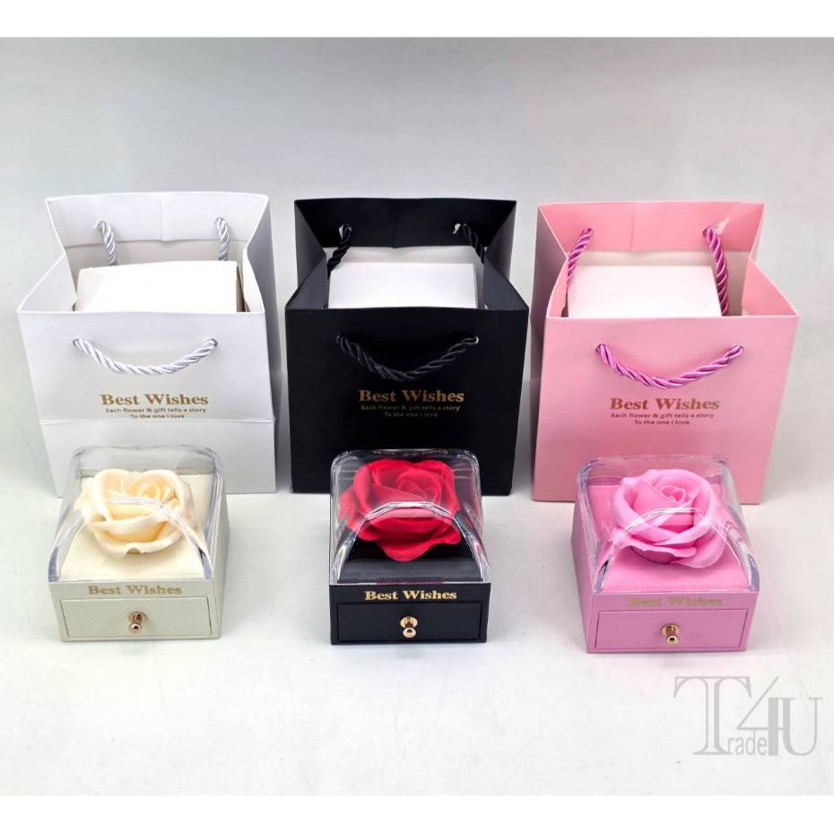 กล่องกุหลาบลิ้นชัก ใส่เครื่องประดับ พร้อมถุงกระดาษ Valentine set