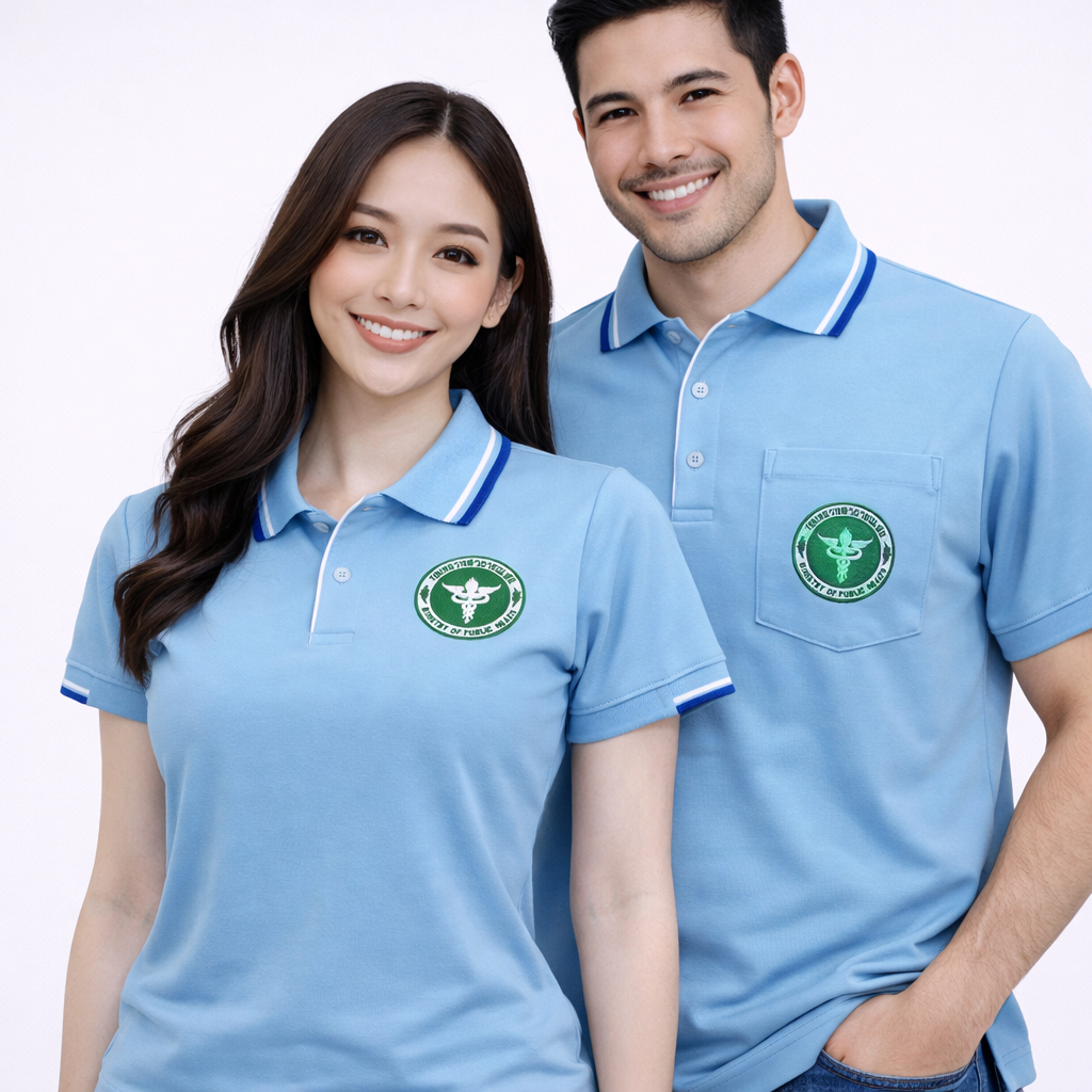 เสื้อโปโลฟ้าอ่อน ปักกระทรวงสาธารณสุข ผ้านุ่มใส่สบาย ปักสวย