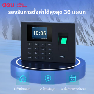 Deli เครื่องสแกนเข้างาน สแกนใบหน้า ลายนิ้วมือ ดึงข้อมูลผ่านUSB รายงานผลผ่านExcel Attendance Machine