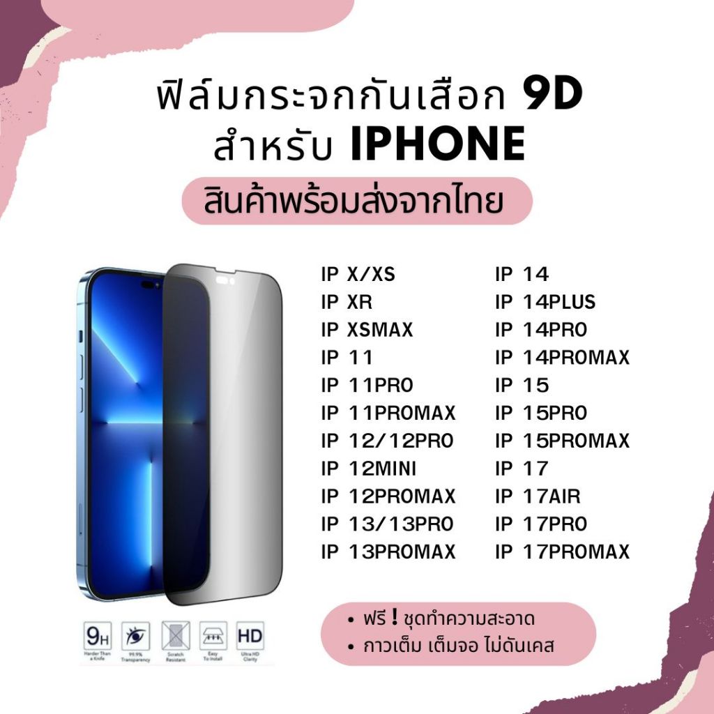 ฟิล์มกระจก PRIVACY ฟิล์มกันเสือก F-557 F-558 กันแอบมอง กันรอยหน้าจอ สำหรับ iPhone 11 Xr Xsmax 12 13 14 15 17 Promax