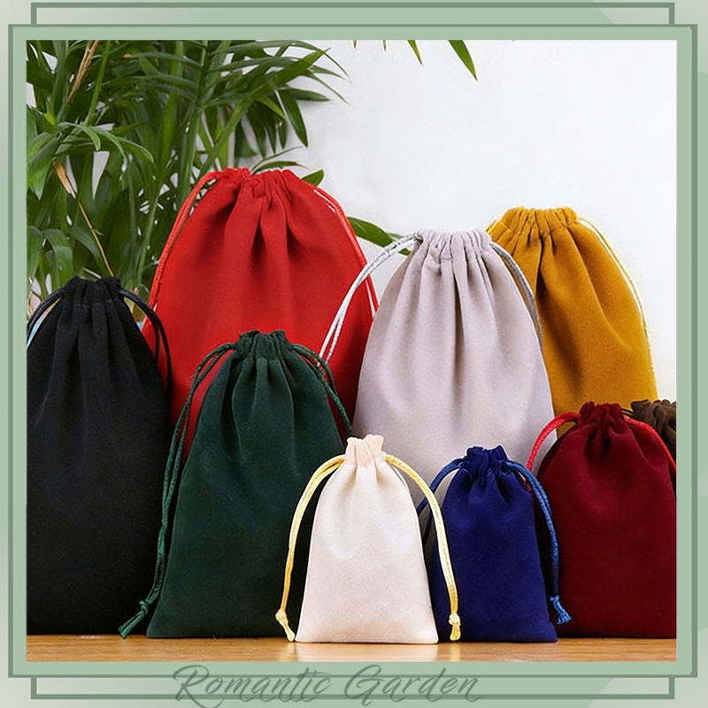 ถุงใส่เครื่องประดับผ้าไหมกำมะหยี่แบบร้อยสาย 1 ชิ้น ถุงกำมะหยี่สำหรับของขวัญ