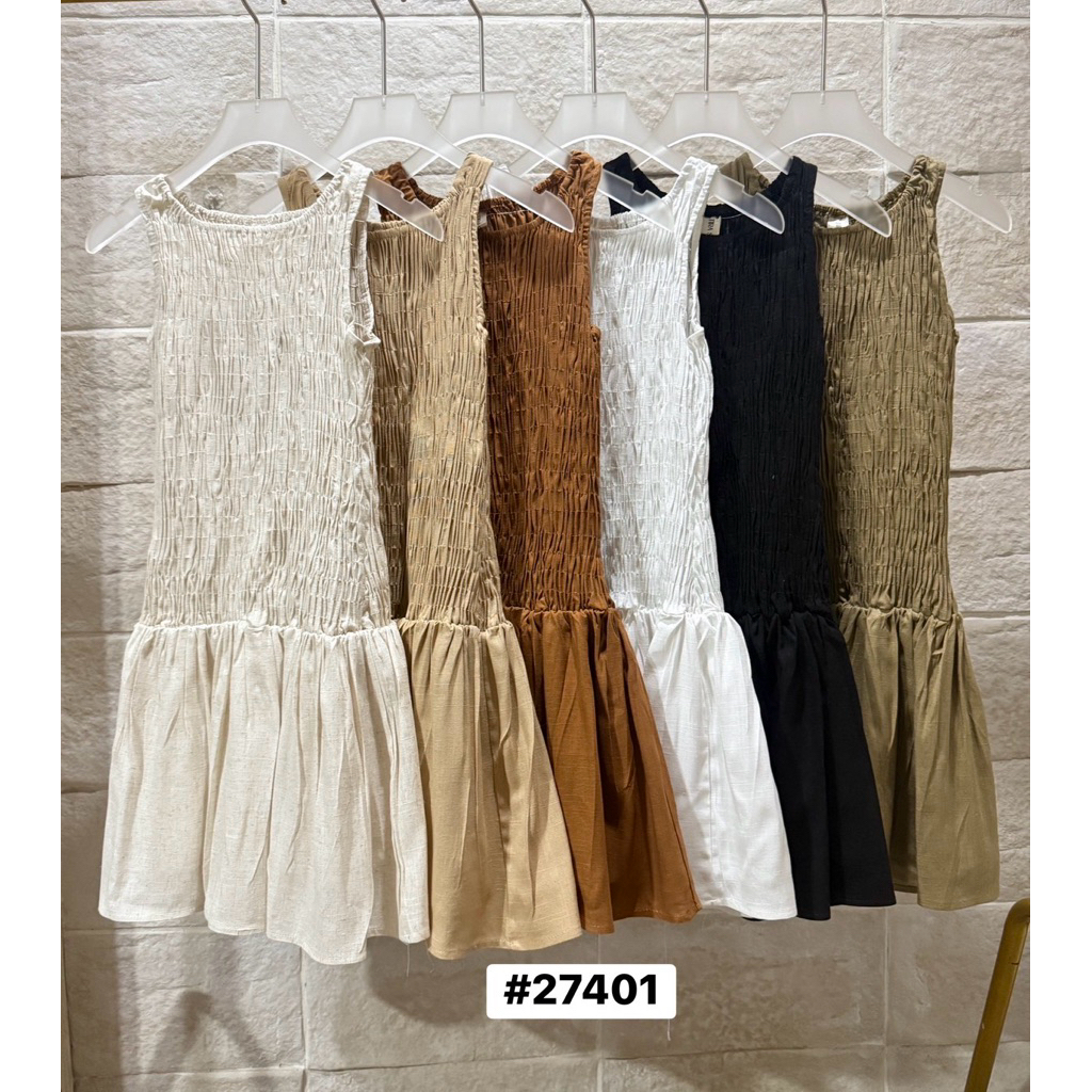 T27401เดรสสั้นสมอครอบผ้าลินิน