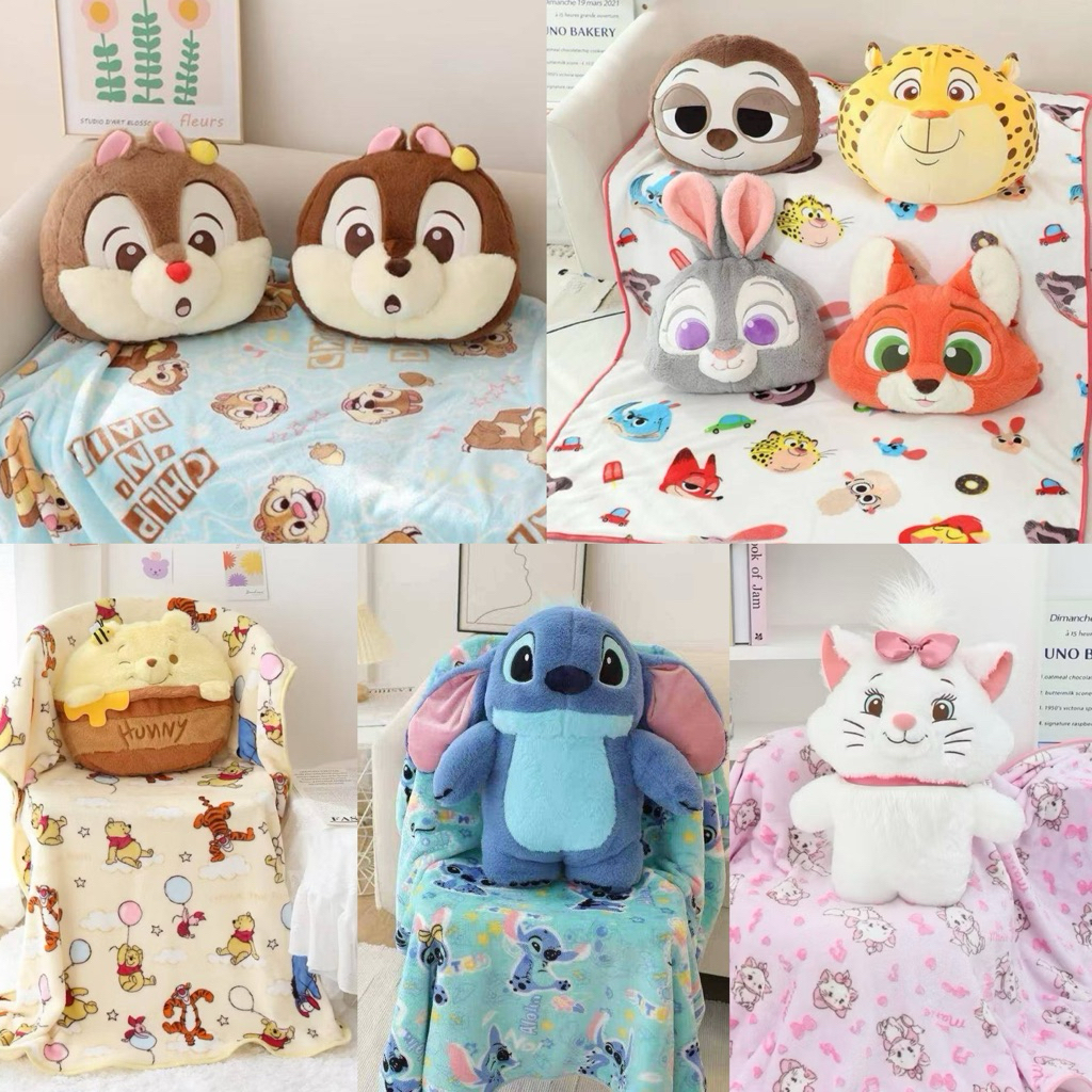 ตุ๊กตาผ้าห่ม หมอนผ้าห่ม Disney 🩷chip & dale 🐿️🦫 Marie🤍🩷Mike💚Pooh🍯💙stitch 🤎zootopia