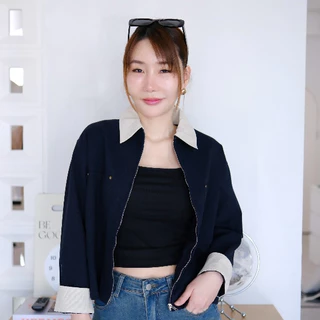 Lawyer Store [736215-737215] เสื้อแจ็กเก็ตงานซิป ผ้ายีนส์ ปกทูโทน ใส่เท่ห์ แมทช์ได้หลากสไตล์ เหมาะกับหลายโอกาส