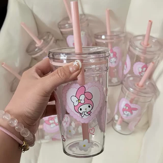 แก้วน้ำพกพา แก้วน้ำสุญญากาศ วัสดุTritan (พร้อมฝา+หลอด) 450ml-500ml ลายการ์ตูนน่ารัก พร้อมส่ง