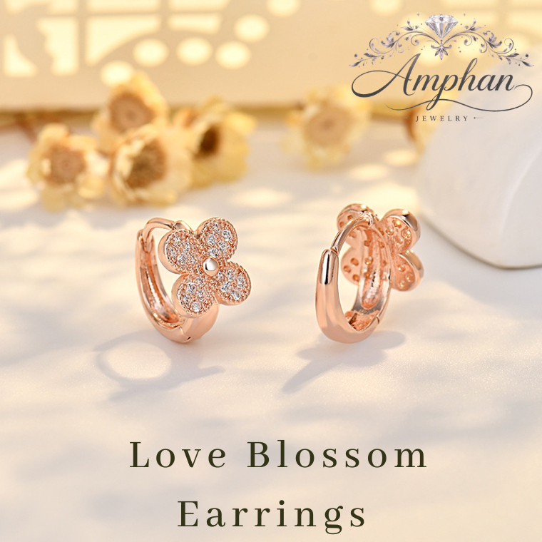 Amphan💌 Love Blossom ต่างหูดอกไม้สีโรสโกลด์ มินิมอล เรียบหรู สาวสายหวาน สไตล์เกาหลี ใส่ได้ทุกวัน เดท วัยรุ่น น่ารักสดใส