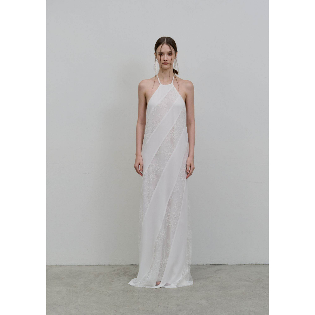 CHER'Z - RW2531เดรสยาวลูกไม้สลับผ้าซีฟอง