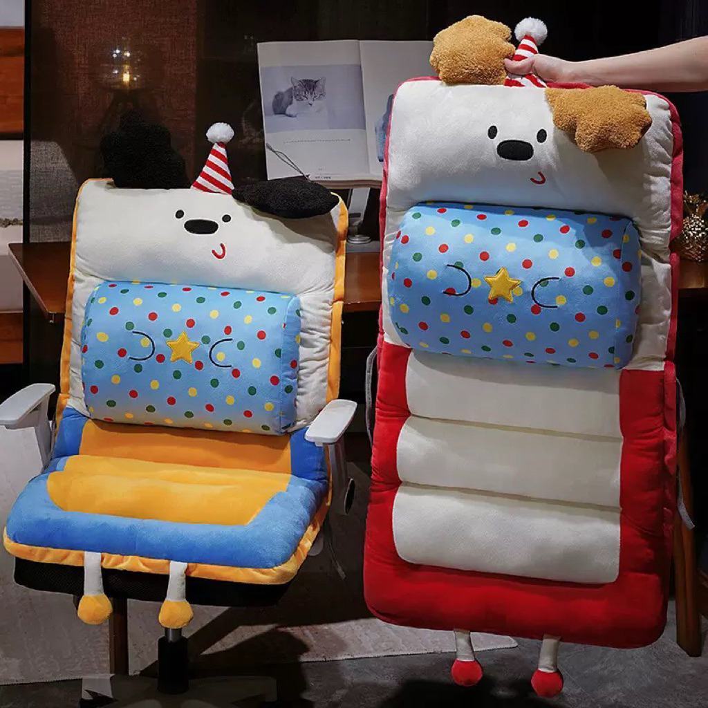 (พร้อมส่งจากไทย) เบาะรองนั่ง พร้อมพิงหลัง หูการ์ตุน มีสายรัดเก้าอี้ เบาะรองหลัง