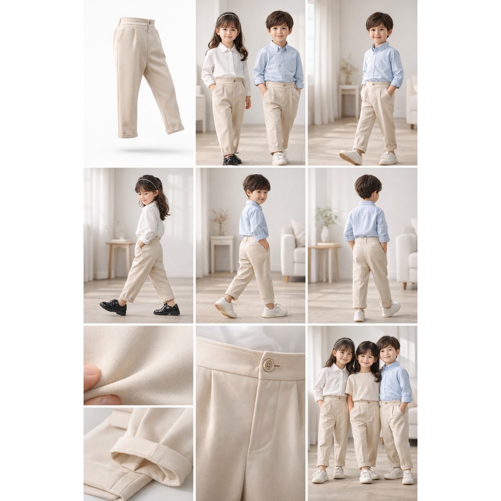 Starrykids Premium Cream Slacks กางเกงสแล็คเด็กสีครีม ทรงสุภาพ เรียบหรู