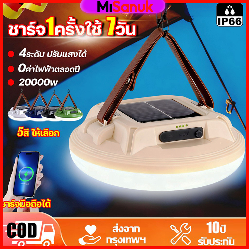 ไฟแคมป์ปิ้ง โคมไฟเต็นท์20000mah พกพาสะดวก ไฟฉุกเฉิน โคมไฟตั้งแคมป์ ชาร์จ แบตเตอรี่ กันน้ำ IP66 สำหรับตั้งแคมป์ ปีนเขา